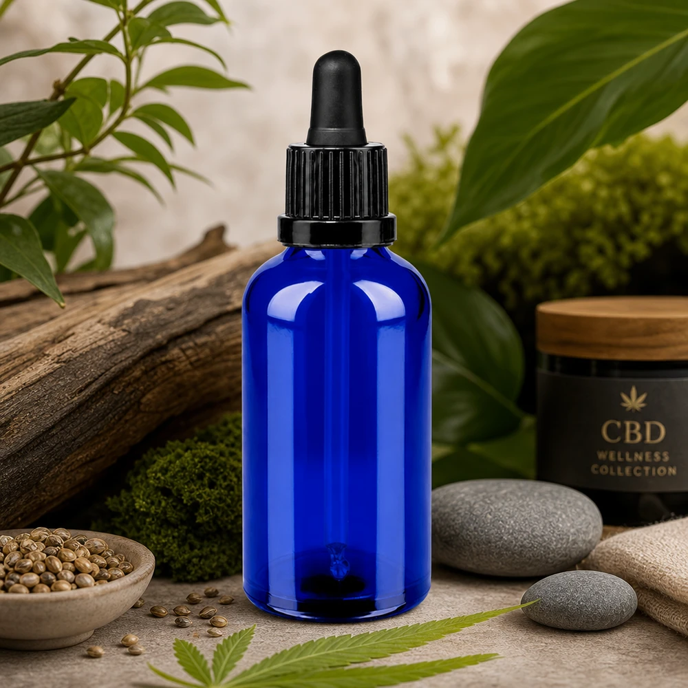 50ml Pipettenflasche schwarz Originalitätsverschluss BlueLine UT18/50 Stilvolle blaue Tropfflasche 50ml mit schwarzer Gummikappe für hygienische Aufbewahrung