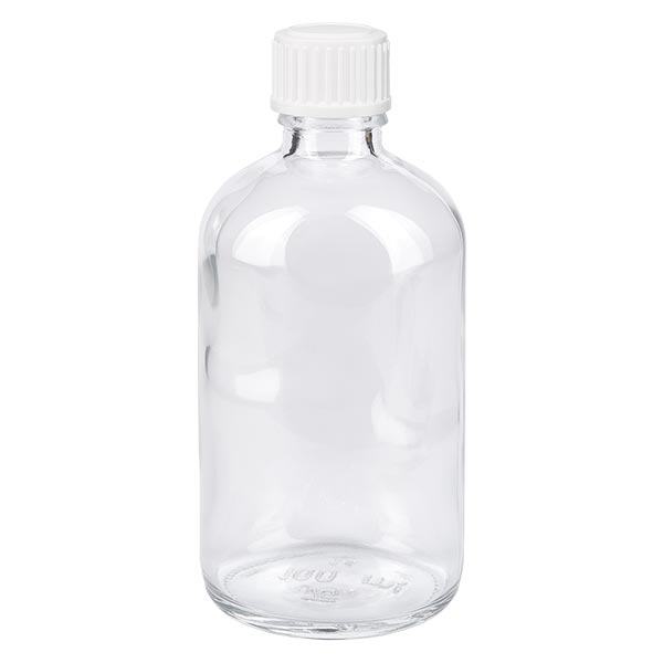 Apothekenflasche klar 100ml Schraubverschluss weiß Globuli Standard Apothekenflasche klar 100ml Schraubverschluss weiß Globuli Standard
