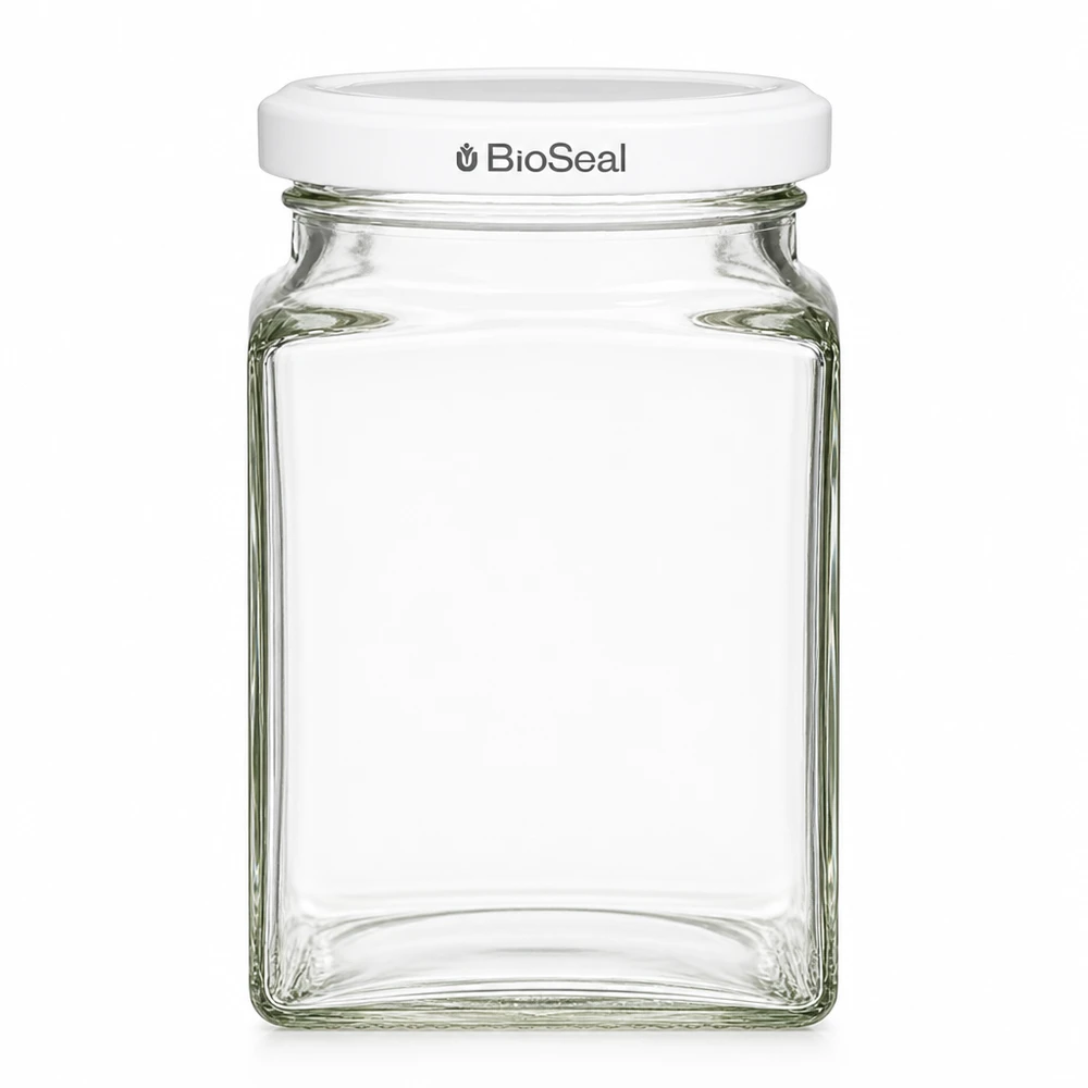 260ml Tetraglas + BioSeal Deckel weiß UNiTWIST UNiTWIST Tetra260 Vorratsglas eckig mit weißem TO58 BioSeal Deckel leer transparent Glasdose