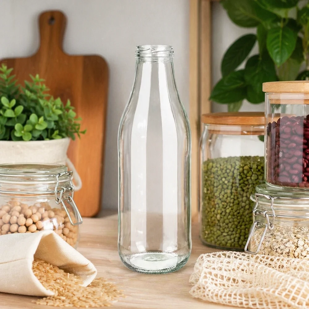 1000ml Glasflasche ohne Deckel (TO48) UNiTWIST 1000ml Glasflasche TO48 UNiTWIST in nachhaltiger Zero Waste Küche mit Vorratsgläsern und Hülsenfrüchten