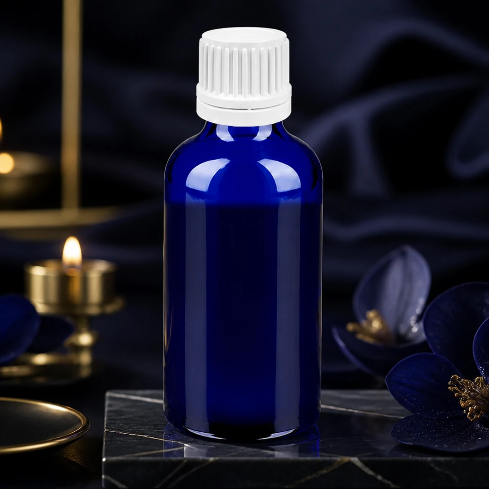 Robuste 50ml Tropfflasche aus dickem Kobaltglas mit langlebiger 0.7mm Tropfeinrichtung