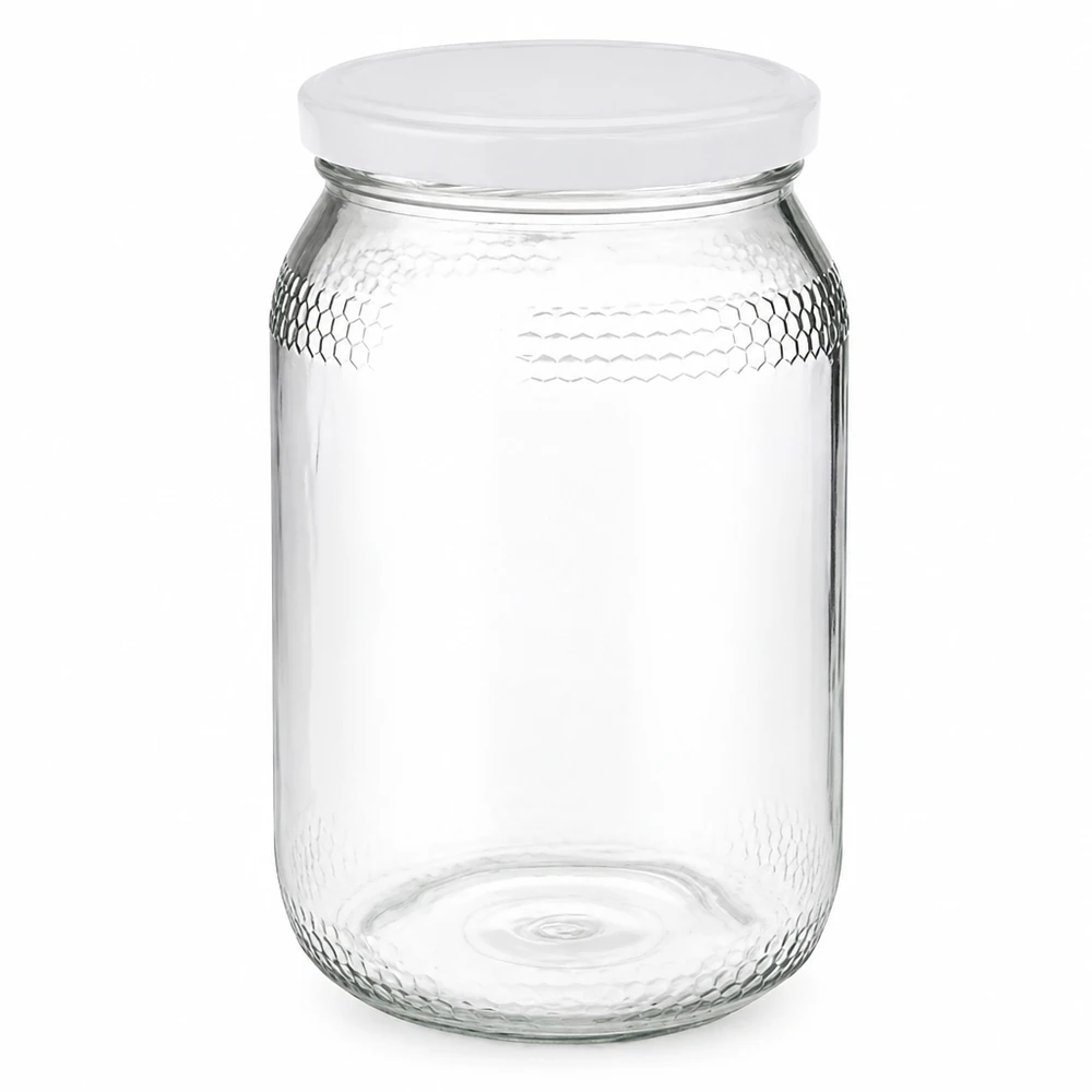 1260g Honigglas + BasicSeal Deckel weiß UNiTWIST Honigglas 900ml mit weißem BasicSeal Deckel UNiTWIST Verschluss transparent Imkerbedarf Honigverpackung