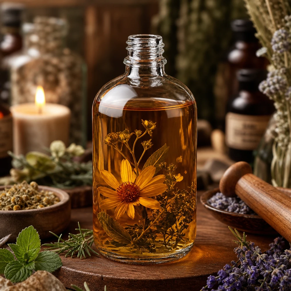 Dekorative 100ml Apothekenflasche ApoGlas mit eingeschlossenen Blüten für natürliche Wellness