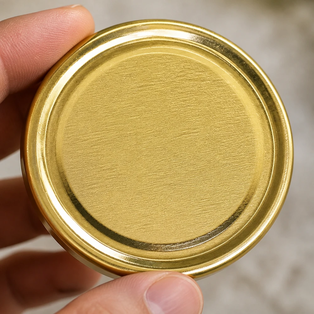 UNiTWIST TO43 gold, BioSeal, BPA-NI, unitemp Finger halten goldenen TO43 Metalldeckel von unten UNiTWIST BioSeal BPA-NI unitemp
