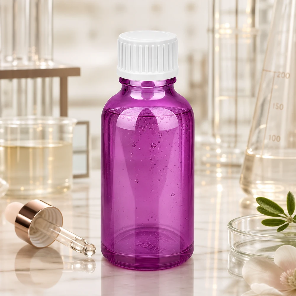 Handliche Glasflasche 30ml in leuchtendem Lila für DIY Hautpflege und Seren