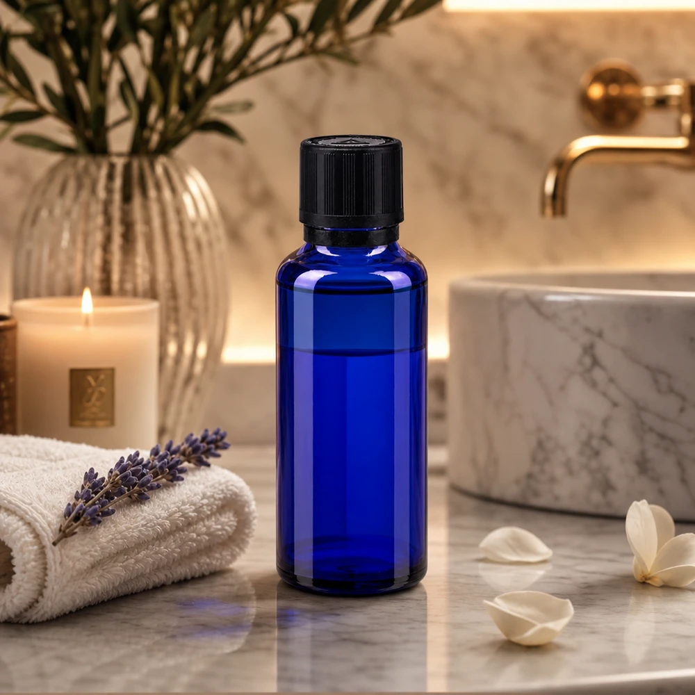 Apothekenflasche blau 30ml Tropfer Giessring 1mm schwarz Kindersicherung Blindenwarnsymbol Originalitätsverschluss Hochwertige kobaltblaue Glasflasche 30ml mit Tropfeinsatz für ätherische Öle und Aromatherapie