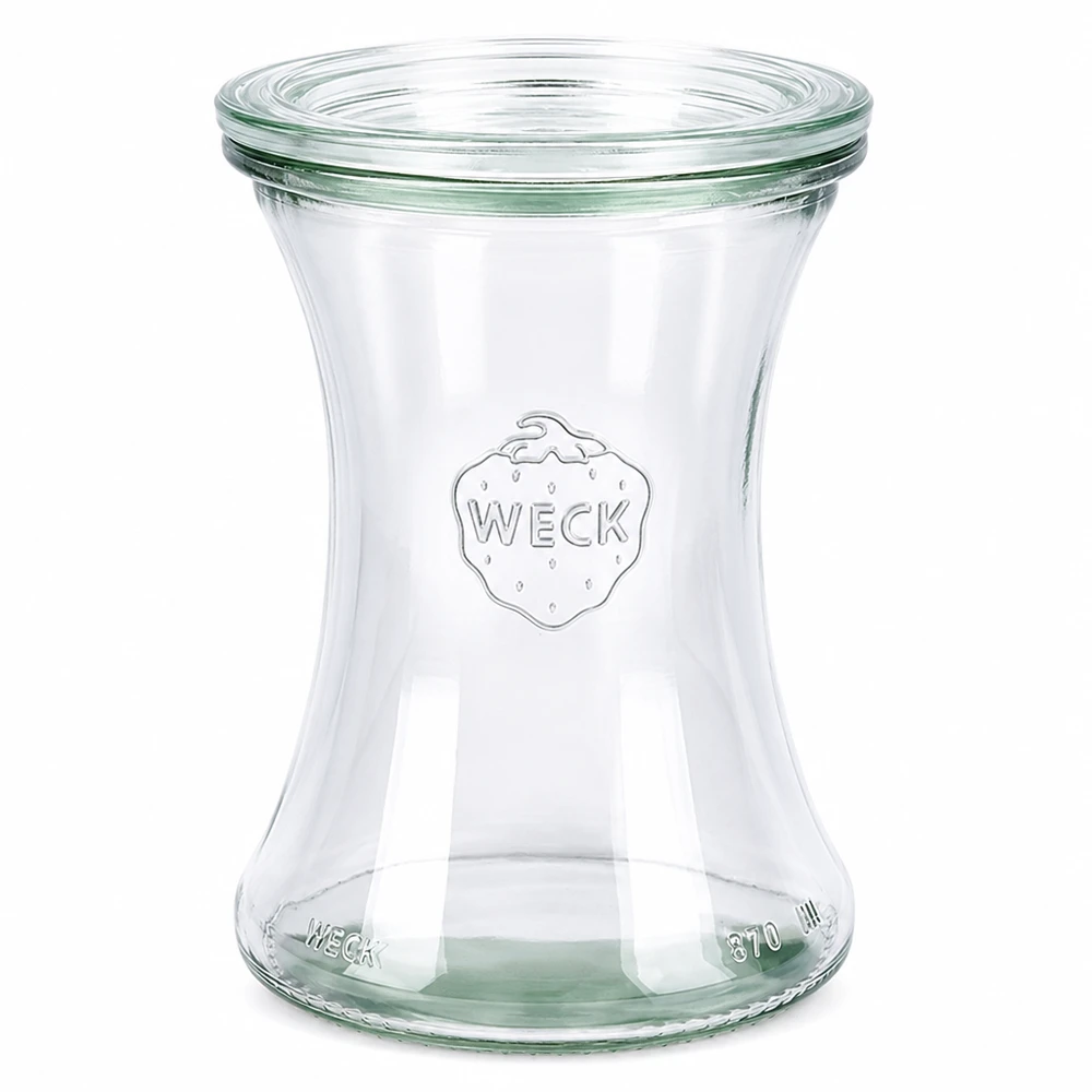 370ml Delikatessenglas mit Glasdeckel WECK RR80 WECK Delikatessenglas 370ml mit Glasdeckel RR80 leeres Einmachglas transparent mit WECK Logo