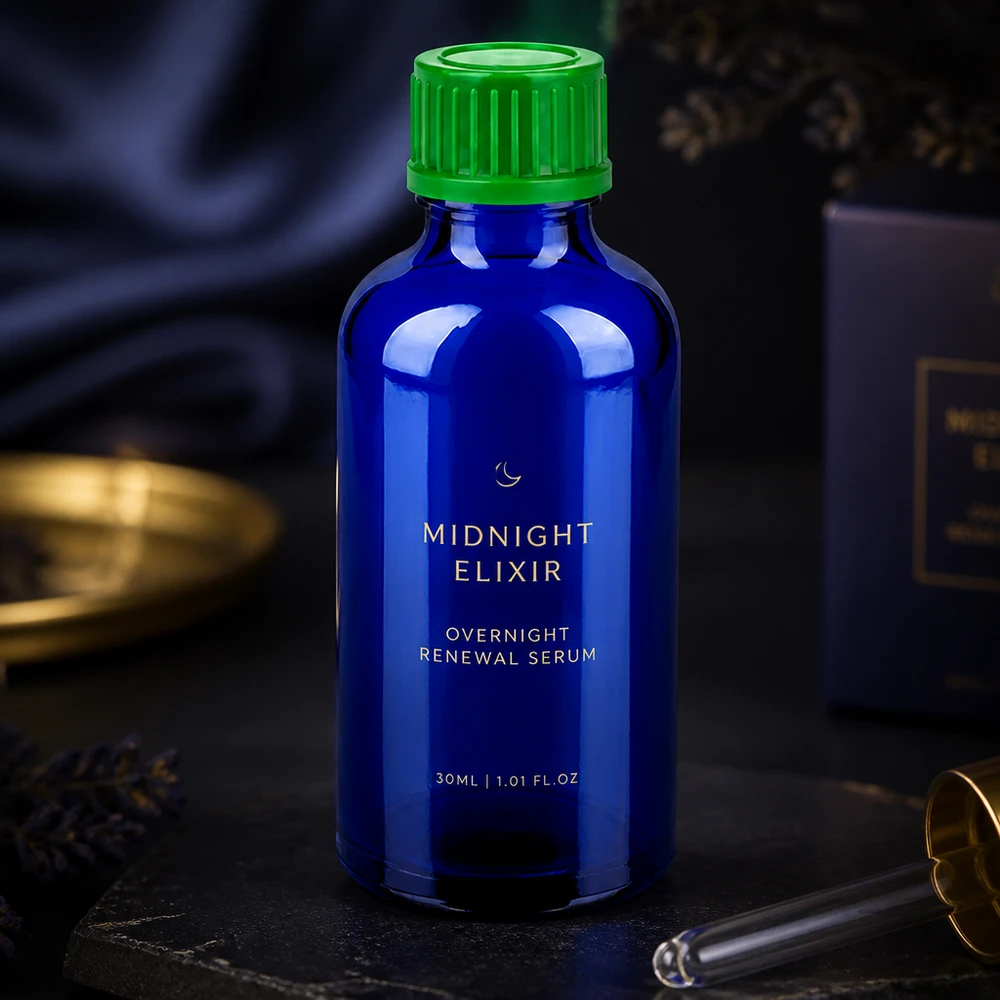 50ml Flasche 11mm Schraubverschluss grün Standard BlueLine UT18/50 Robuste 50ml Blauglasflasche mit ergonomischem Verschluss für tägliche Kosmetikroutine