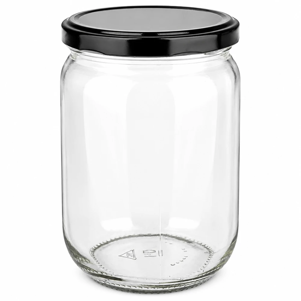 555ml Rundglas + BasicSeal Deckel schwarz UNiTWIST Transparentes Einweckglas 555 Milliliter mit schwarzem Twist-Off Deckel UniTwist
