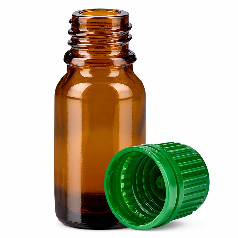 Robuste 10ml Braunglasflasche mit sicherem grünem Verschluss für Laboranwendungen