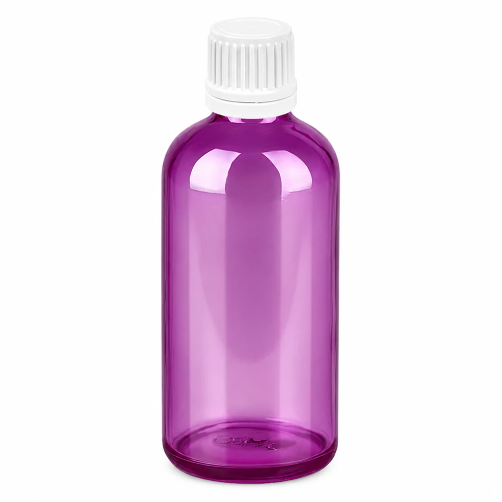 100ml Flasche 11mm Schraubverschluss weiss Originalität Schraubverschlusserschluss PurpleLine UT18/100 Violette Apothekerflasche 100ml Volumen mit kindersicherem weissem Verschluss 11mm