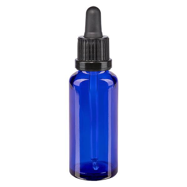 Apothekenflasche blau 30ml Pipette schwarz Originalitätsverschluss