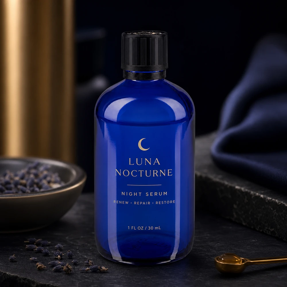 Zylindrische 100ml Apothekerflasche in Blauglas mit Tropfeinsatz und OV KiSi Schraubverschluss
