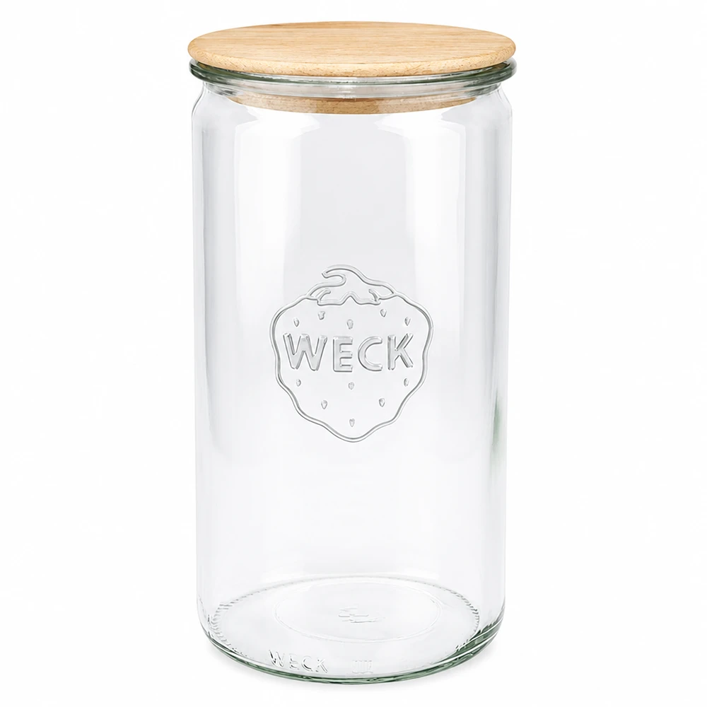 WECK Zylinderglas 1590ml mit Holzdeckel RR100 Einmachglas Vorratsglas transparent leer