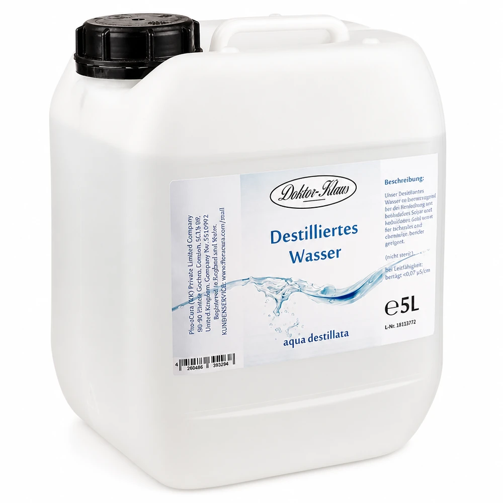 Destilliertes Wasser 5 Liter Doktor-Klaus aqua destillata in praktischer Kanisterform