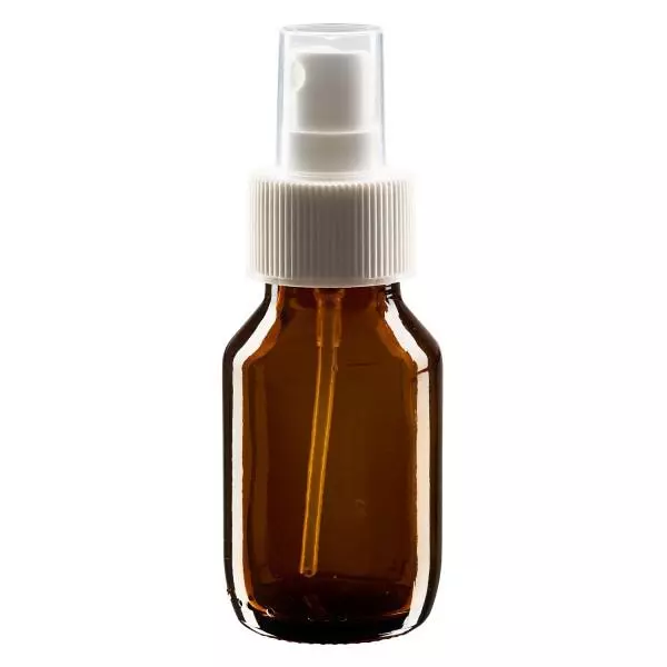 50ml Medizinflasche braun, Pumpzerstäuber weiß ApoGlas
