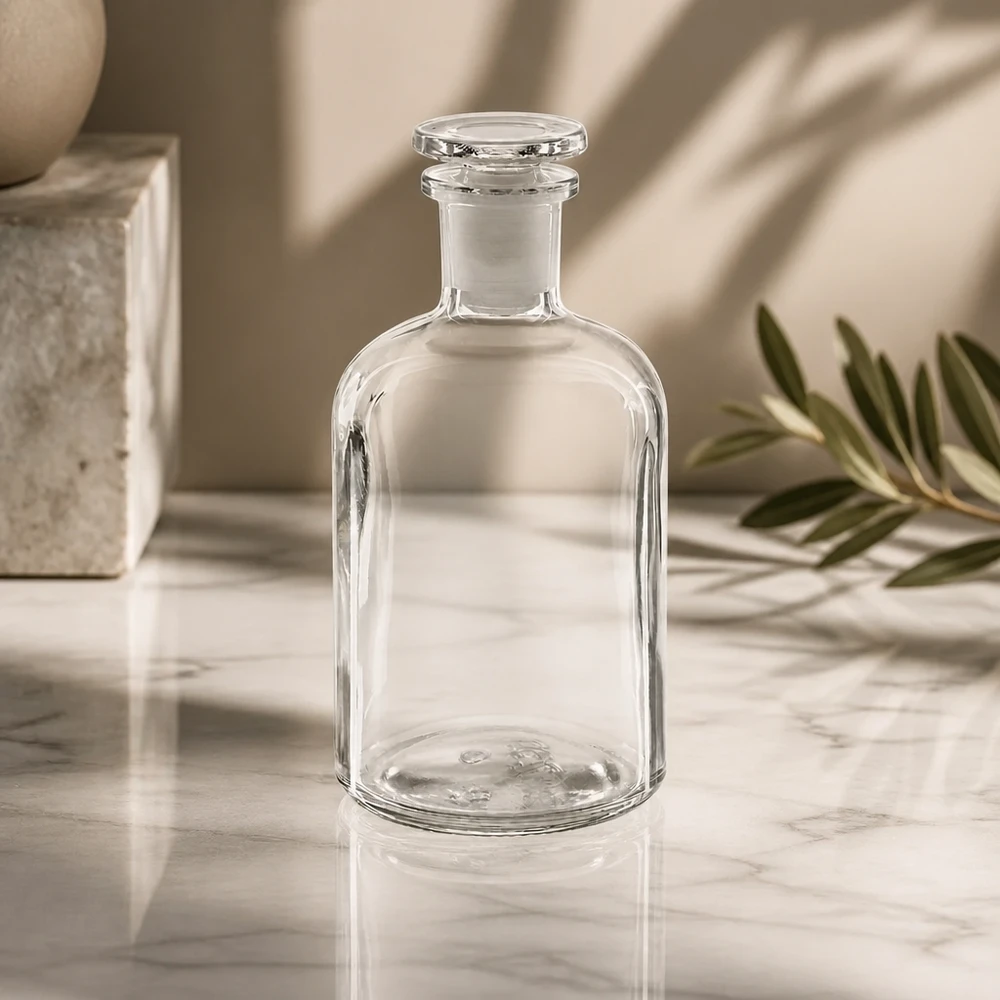 Dekorative Glasflasche 250ml transparent mit Stopfen für Badezimmer und Küche