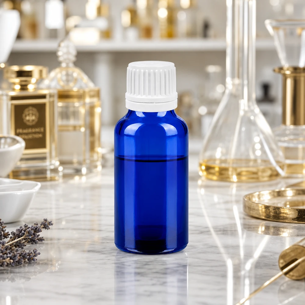 Lichtgeschützte blaue Glasflasche 20ml mit OV-Verschluss für optimale Wirkstoffkonservierung