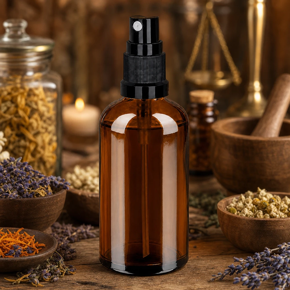 100ml Sprayflasche schwarz Standardverschluss BrownLine UT18/100 Handliche 100ml Pumpsprühflasche aus lichtgeschütztem Braunglas für DIY Kosmetikherstellung
