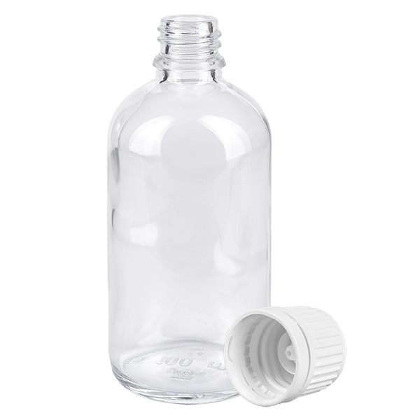 100ml Flasche 11mm Schraubverschluss weiß Originalitätsverschluss ClearLine UT18/100 100ml Flasche 11mm Schraubverschluss weiß Originalitätsverschluss ClearLine UT18/100