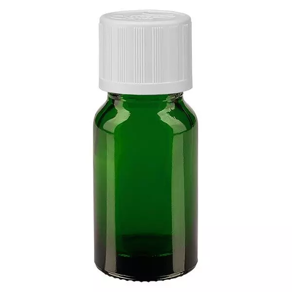 Apothekenflasche grün 10ml Tropfverschluss weiß Kindersicherung Standard Apothekenflasche grün 10ml Tropfverschluss weiß Kindersicherung Standard