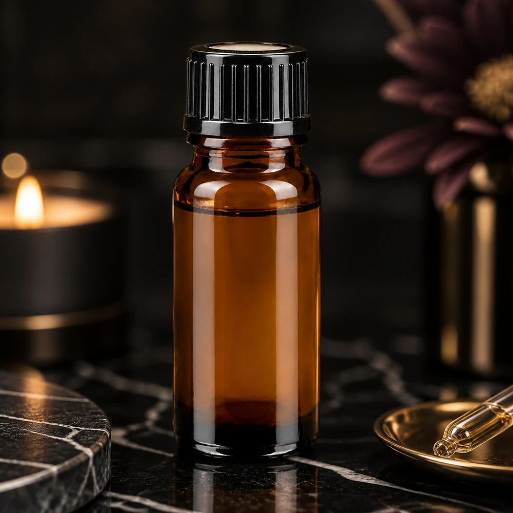 Elegante Apotheker Tropfflasche 10ml Braunglas schwarzer Deckel Spa Ambiente