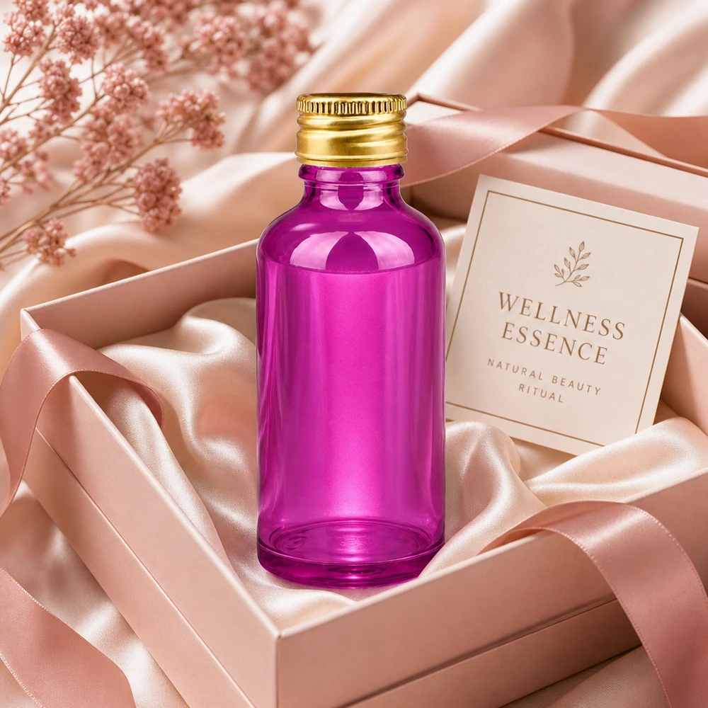 50ml Flasche 11mm Schraubverschluss Alu-Gold Standard PurpleLine. UT18/50 Professionelle Kosmetikflasche 50ml in Purple mit präzisem 11mm Verschlusssystem für Qualitätsprodukte
