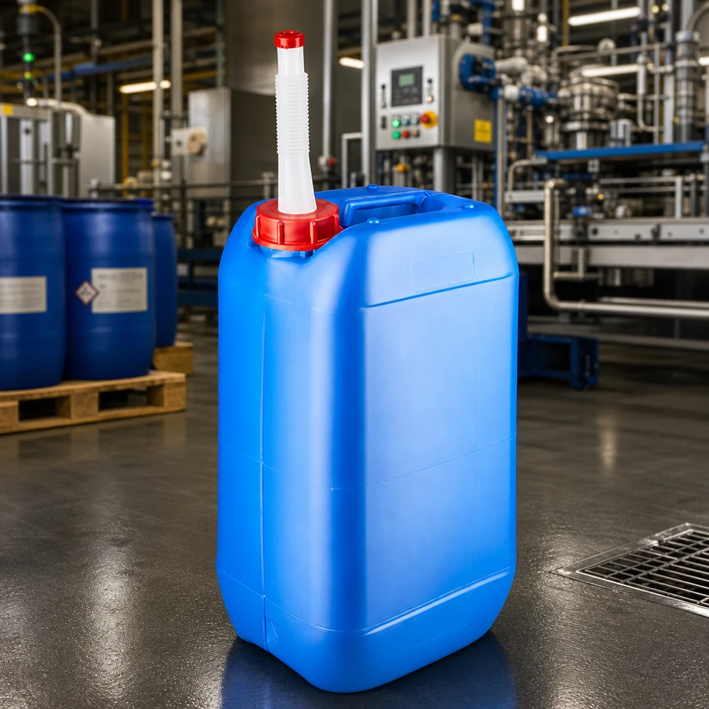 Stapelbarer Flüssigkeitskanister 15 Liter blau mit Ausgießhilfe für sichere Dosierung