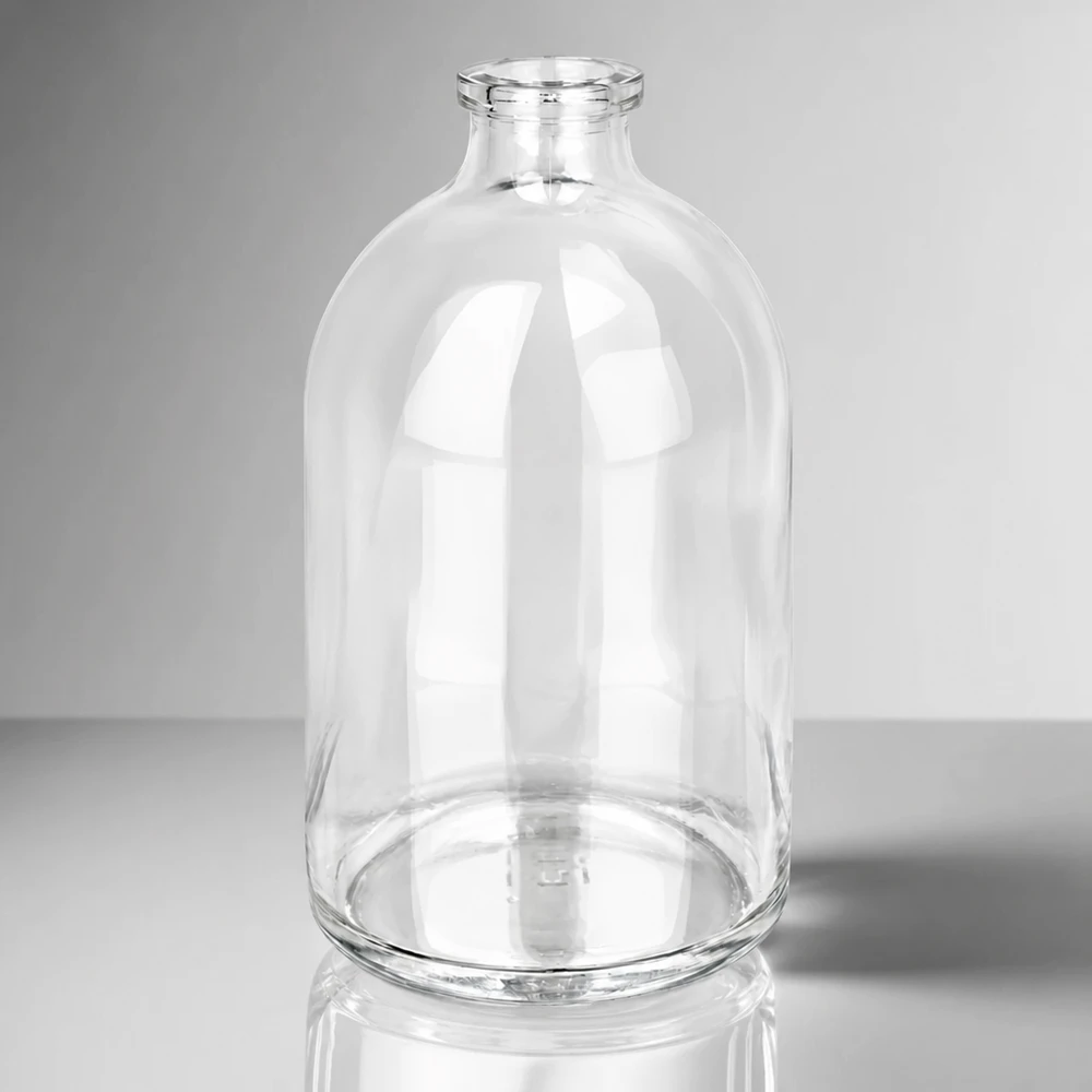 Injektionsflasche Klarglas 100ml Zylindrische Pharmaglasflasche 100ml mit geradem Standring und konisch zulaufendem Hals
