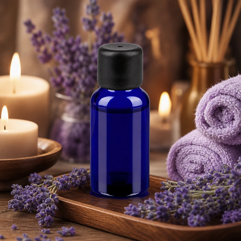 20ml Flasche 6mm Schraubverschluss schwarz Standard BlueLine UT18/20 UV-schützende Violettglasflasche 20ml STD Verschluss für optimale Haltbarkeit hochwertiger Öle