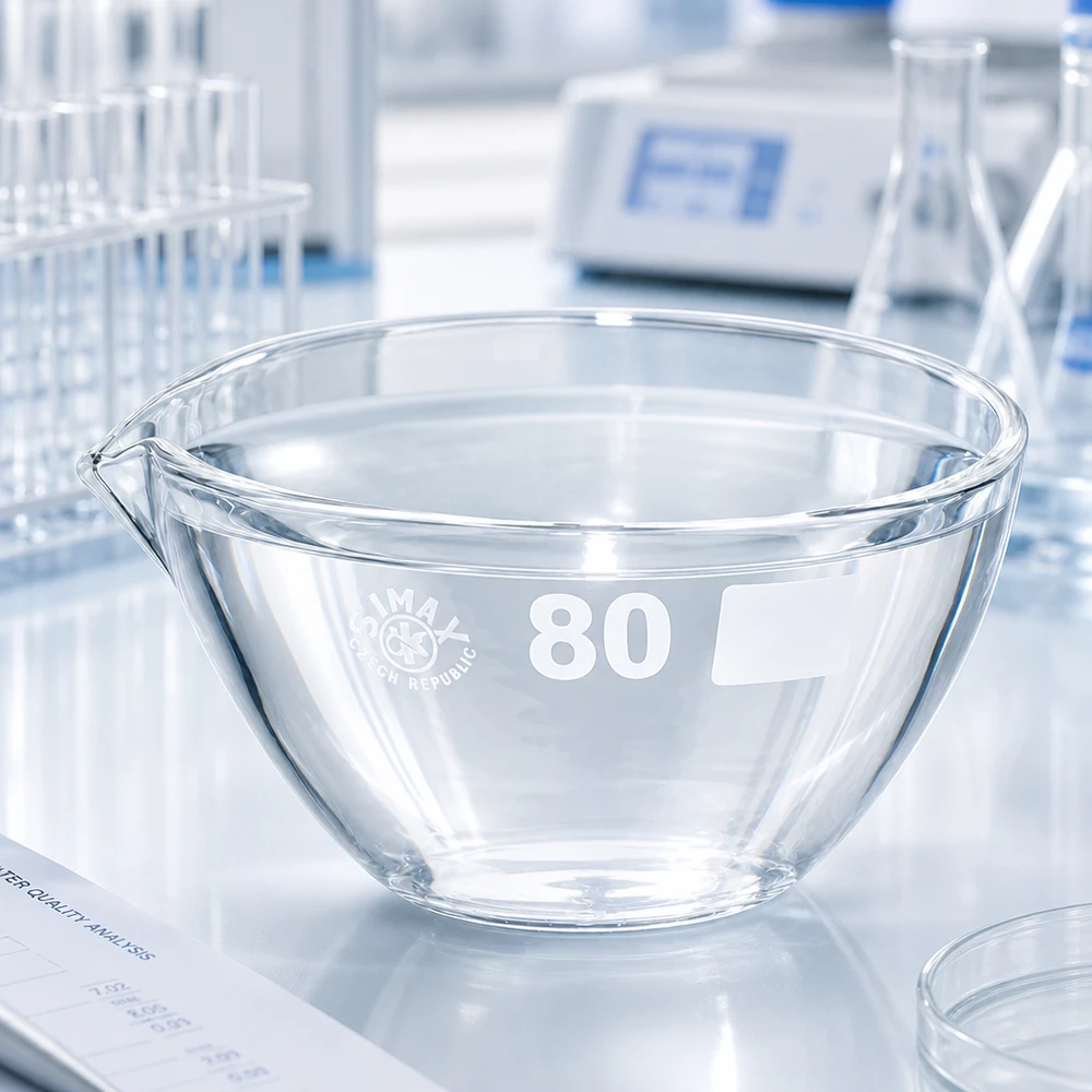Ergonomische Abdampfschale 90ml Borosilikat mit praktischem Ausguss für komfortable Handhabung