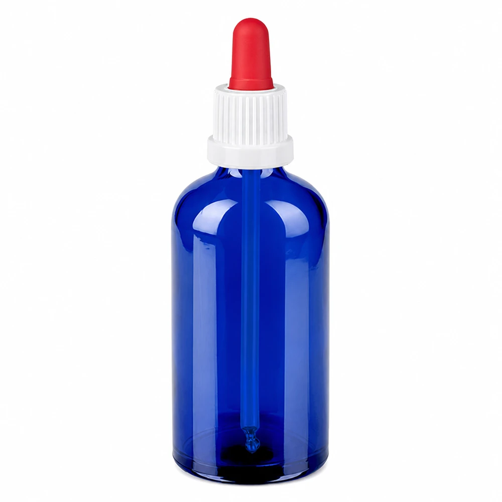 100ml Pipettenflaschwarz weiß/rot Originalitätsverschluss BlueLine UT18/100 100ml blaue Glasflasche mit Tropfpipette - optimaler Schutz und kontrollierte Abgabe