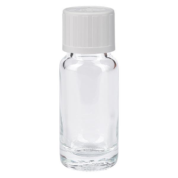 Apothekenflasche klar 10ml Tropfverschluss weiß Kindersicherung Standard Apothekenflasche klar 10ml Tropfverschluss weiß Kindersicherung Standard
