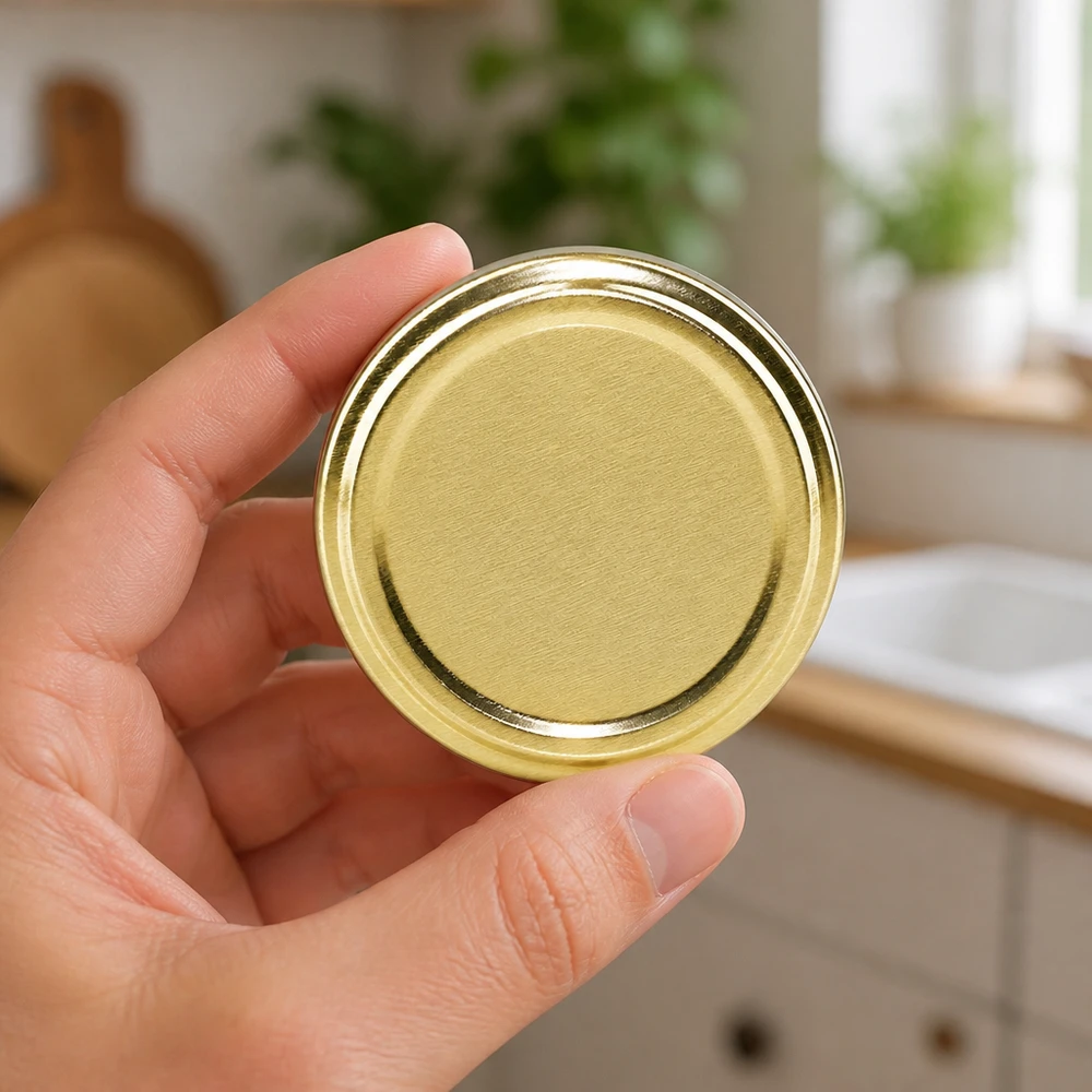 Goldglänzender TO43 Deckel BPA-NI BioSeal unitemp Nahaufnahme Metalldeckel