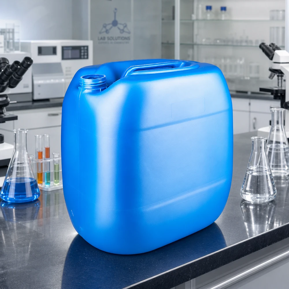 Stapelbarer blauer Kunststoffkanister 30 Liter ohne Kappe mit gerippter Griffmulde