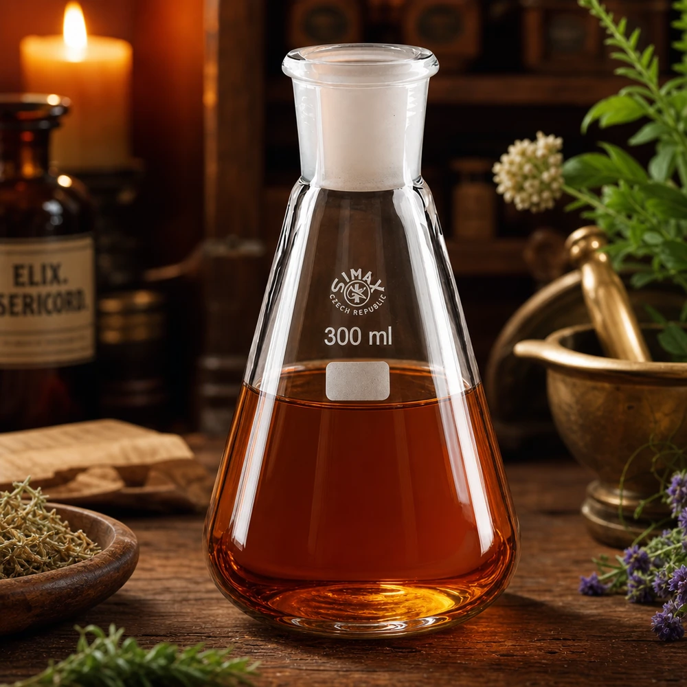 Erlenmeyerkolben 300ml mit Normschliff (29/32) Erlenmeyerkolben 300ml professionelle Laborausstattung mit Schliff 29/32 in traditioneller Arbeitsumgebung