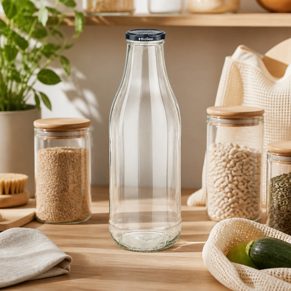 1000ml Glasflasche + BioSeal Deckel schwarz UNiTWIST 1000ml Glasflasche BioSeal Deckel Zero Waste Küche Hülsenfrüchte Vorratshaltung nachhaltige Küchenorganisation