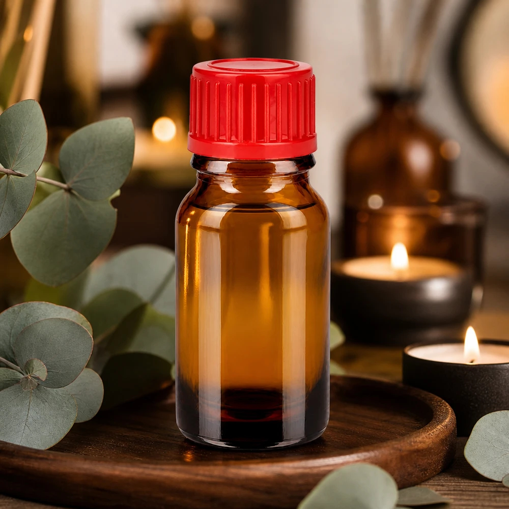 Handliche 10ml Glasflasche mit rutschfestem roten Verschluss für den täglichen Gebrauch