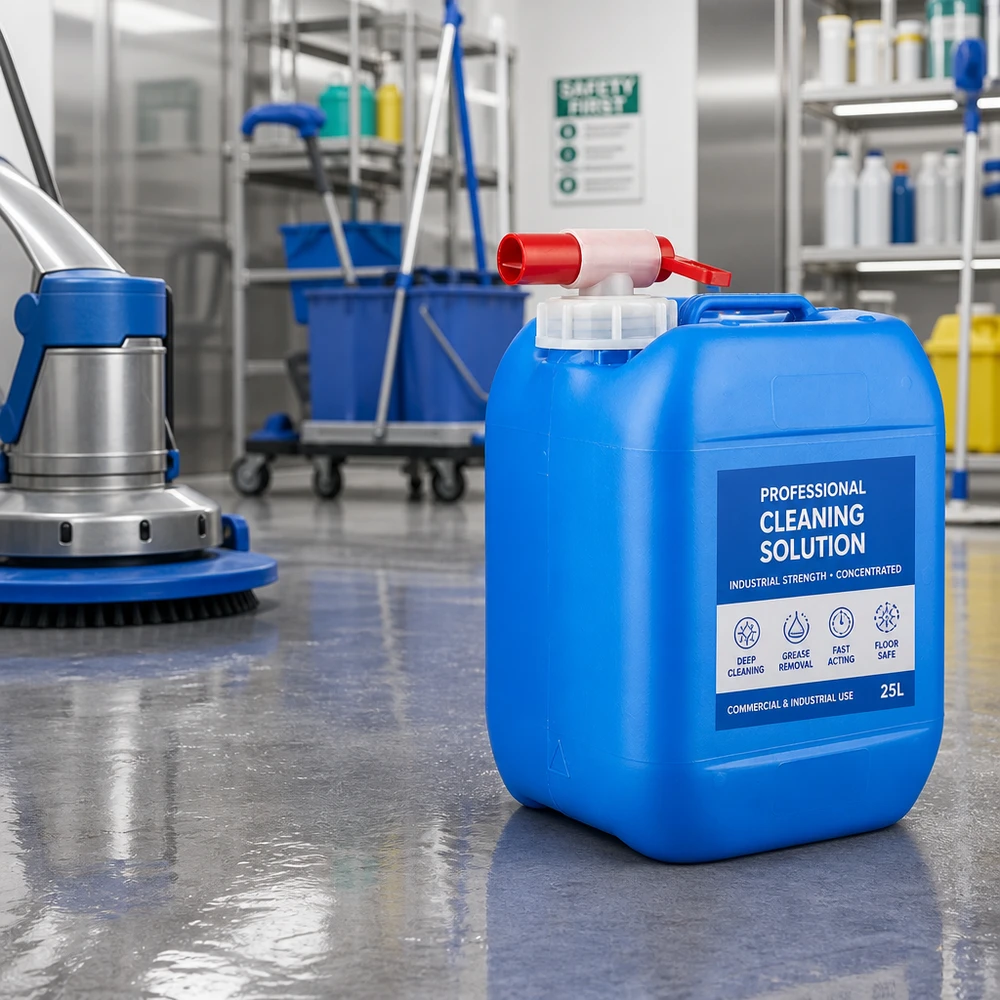 Blauer Vorratsbehälter 5 Liter mit ergonomischem Tragegriff und rotem Auslaufhahn