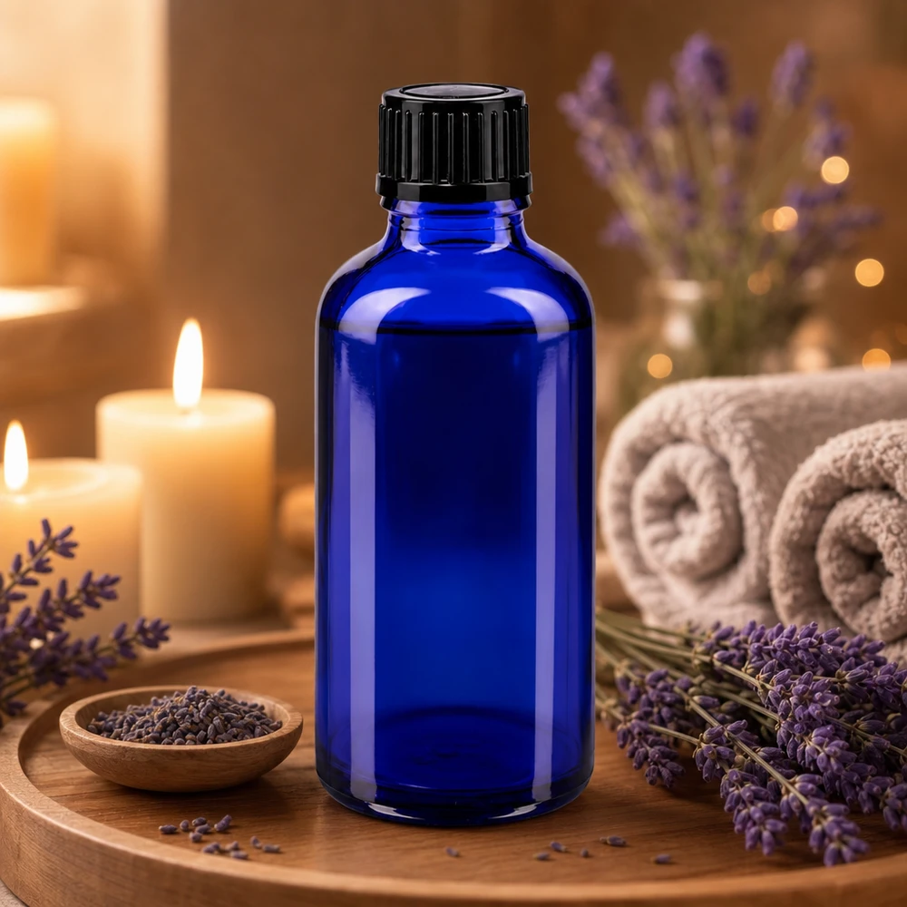 Apothekenflasche blau 50ml Tropfverschluss 1mm schwarz Standard Dunkelblaue 50ml Glasflasche mit Tropfer für Aromatherapie und Naturkosmetik