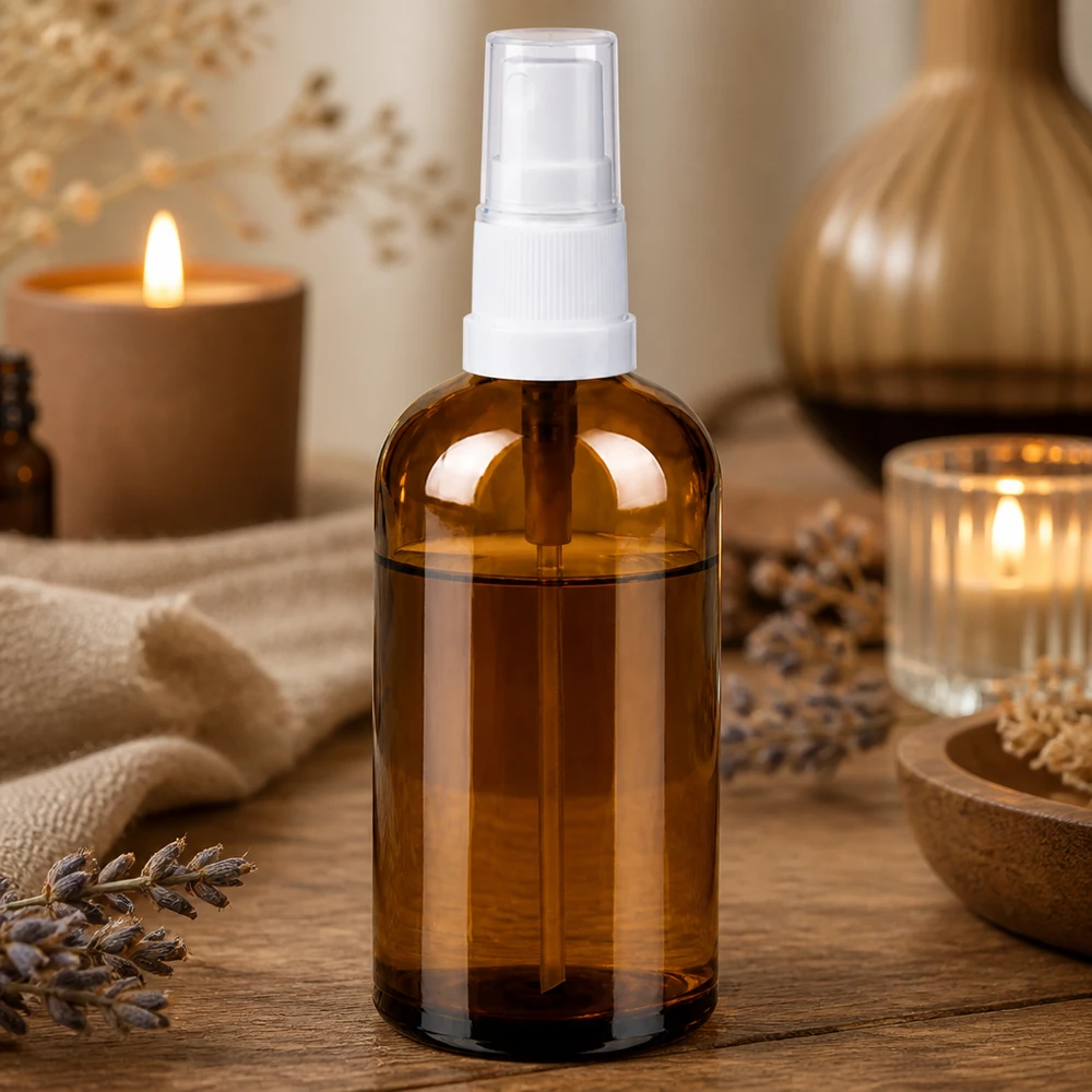 100ml Sprayflasche weiß/transparent Standardverschluss BrownLine UT18/100 Nachhaltige 100ml Braunglasflasche mit wiederverwendbarem weißen Sprühverschluss für umweltbewusste Nutzer