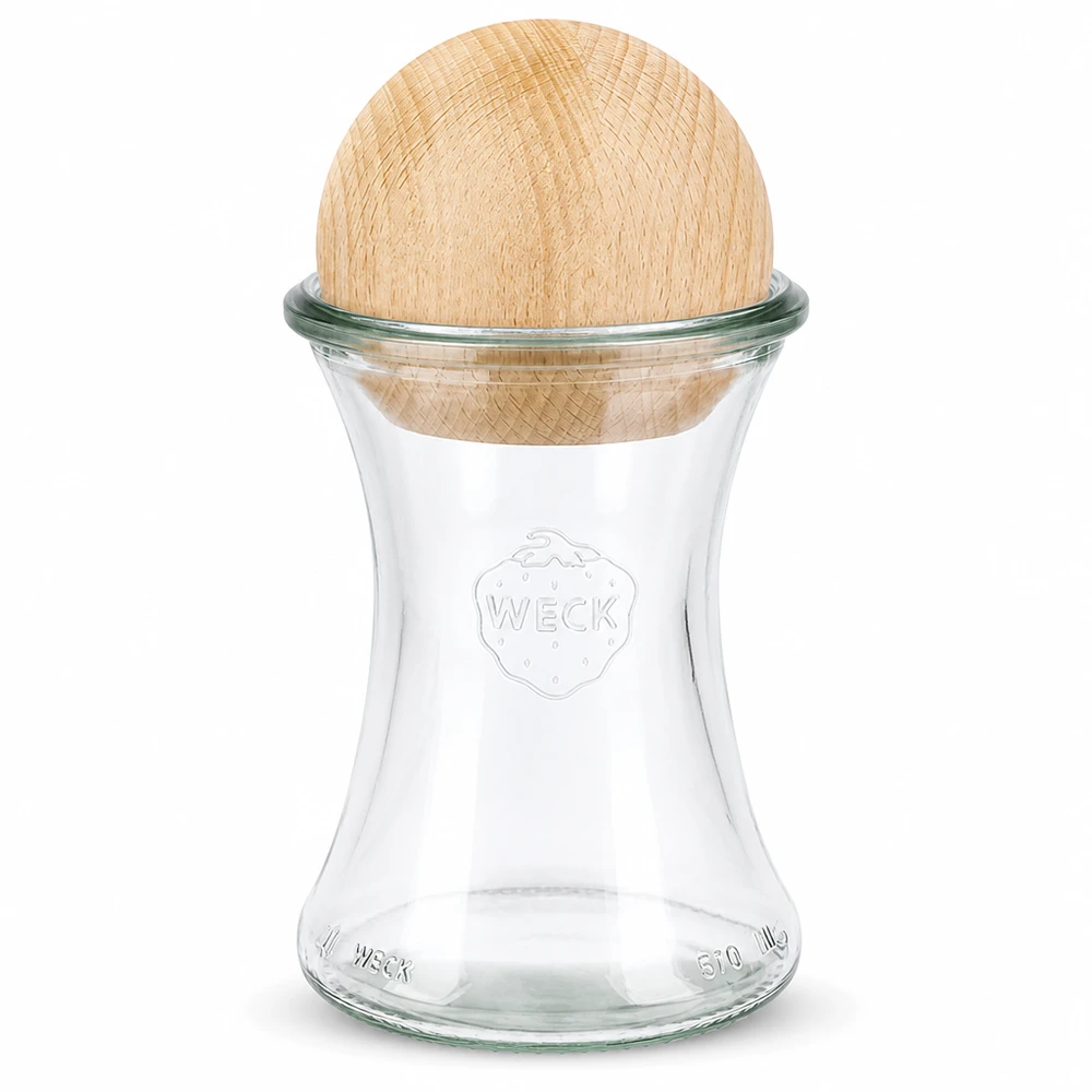 370ml Delikatessengl. WECK RR80 mit Holzkugel Buche WECK Delikatessengl 370ml RR80 mit Holzkugel Buche Verschluss Einmachglas Vorratsglas