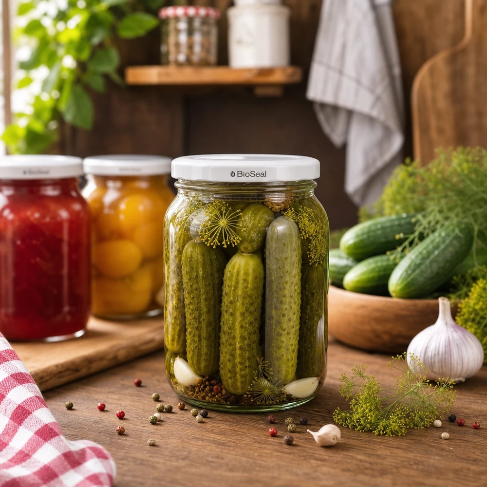 350ml Sturzglas mit BioSeal Deckel weiß UNiTWIST UNiTWIST Sturz350 mit eingelegten Gewürzgurken zeigt perfekte Eignung für Konserven und Eingemachtes TO82 BioSeal