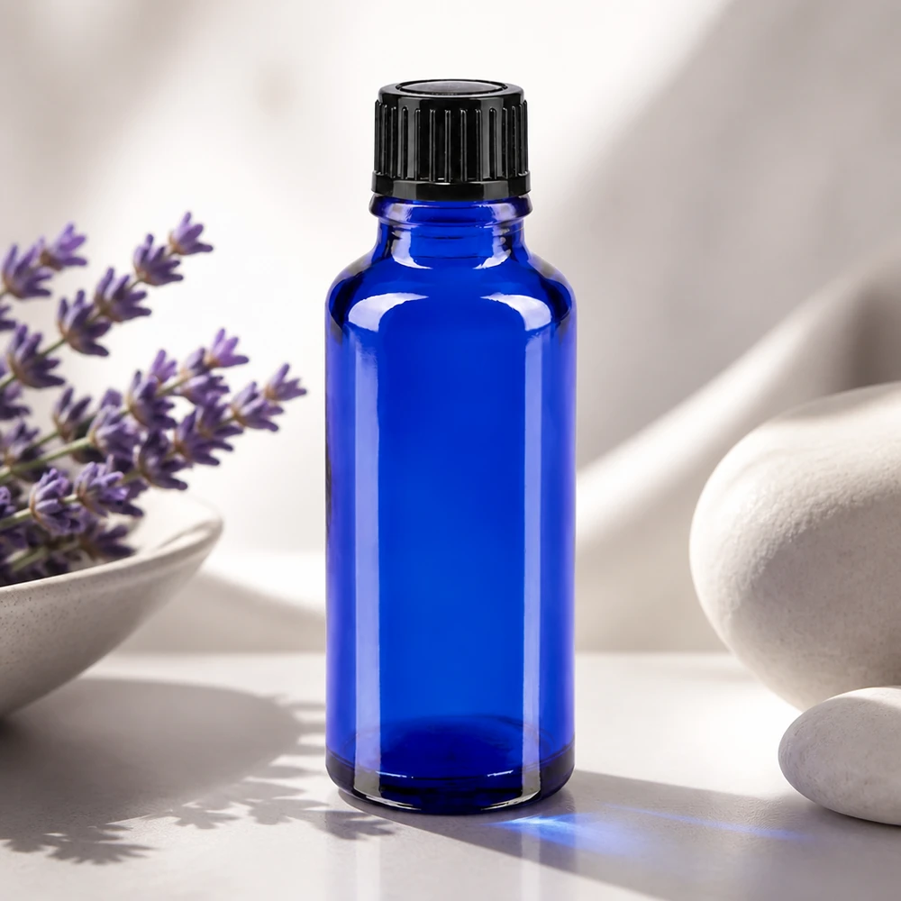 Kobaltblaue Medizinflasche 30ml mit 1mm Tropföffnung ideal für Tinktur und Naturkosmetik