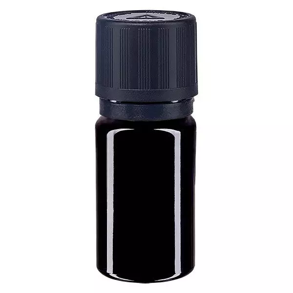 Apothekenflasche violett 5ml Tropfer Giessring 1mm schwarz Kindersicherung Blindenwarnsymbola Originalitätsverschluss