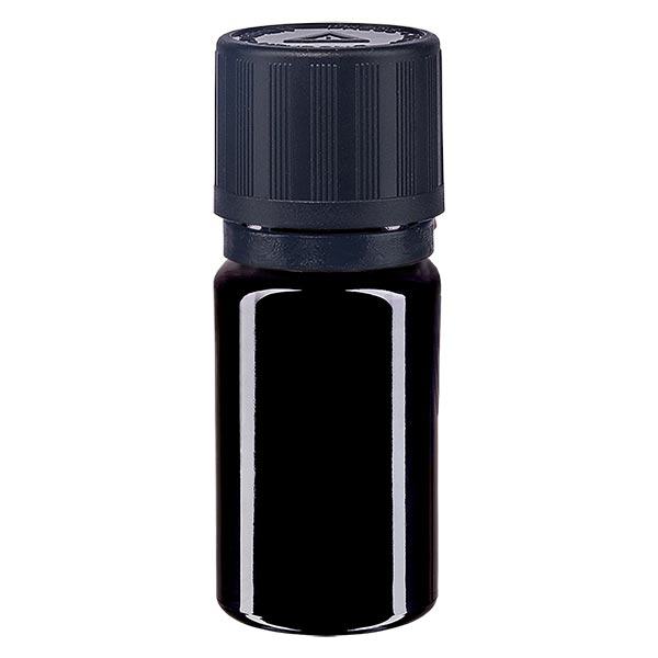 Apothekenflasche violett 5ml Tropfer Giessring 1mm schwarz Kindersicherung Blindenwarnsymbola Originalitätsverschluss