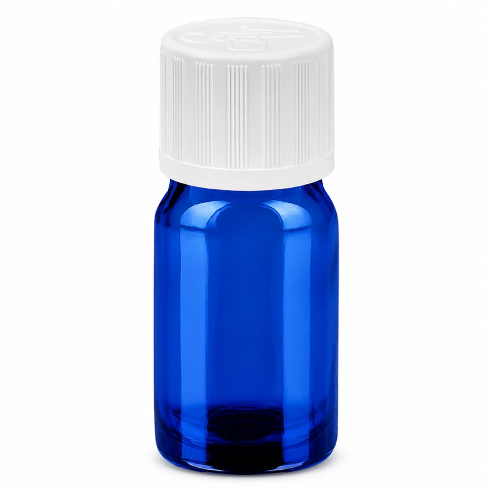 5ml Flasche 11mm Schraubverschluss weiß Standard Kindersicherung BlueLine UT18/5 Professionelle 5ml Glasflasche blau mit kindersicherem Verschluss für Labor und Industrie