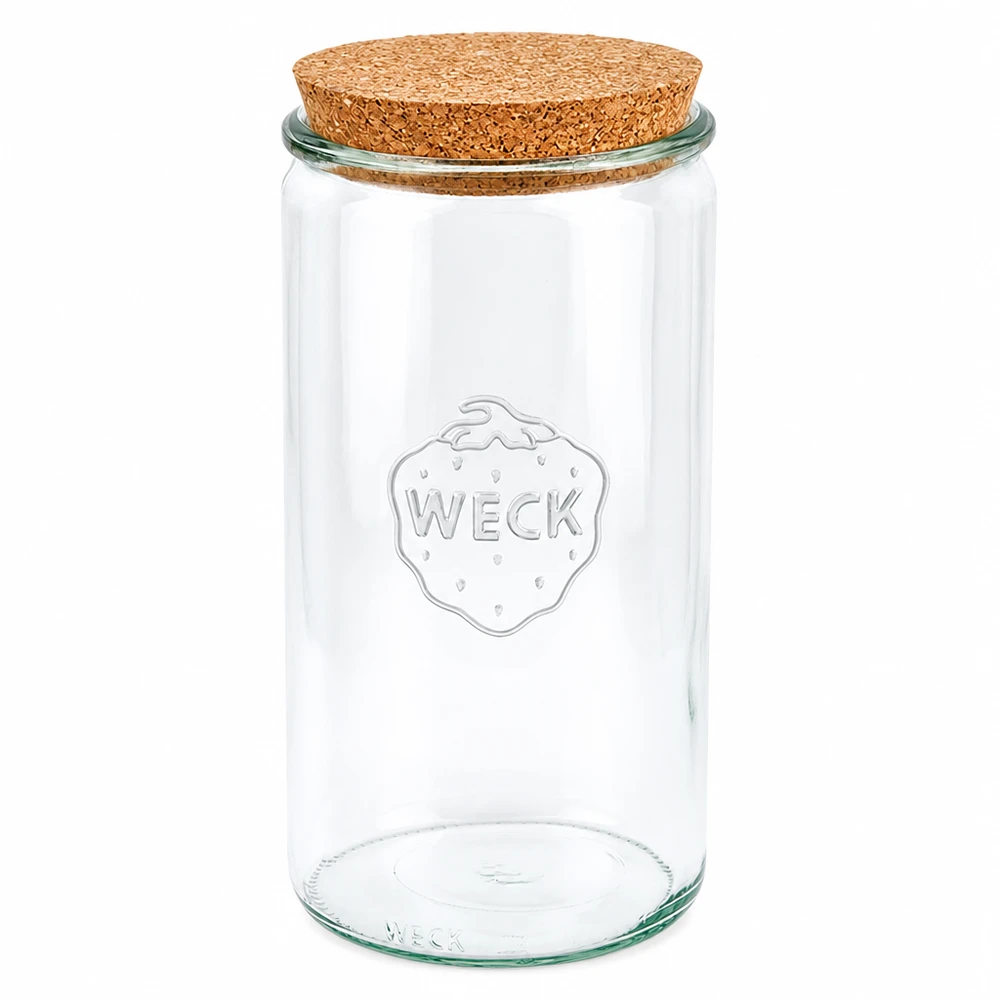1590ml Zylinderglas WECK RR100 mit Korken natur WECK Zylinderglas 1590ml RR100 mit Naturkorken Deckel Einmachglas Vorratsglas transparent