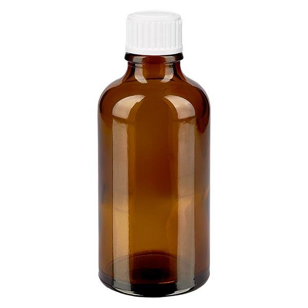Apothekenflasche braun 50ml Tropfverschluss weiß 0.8mm Standard Apothekenflasche braun 50ml Tropfverschluss weiß 0.8mm Standard