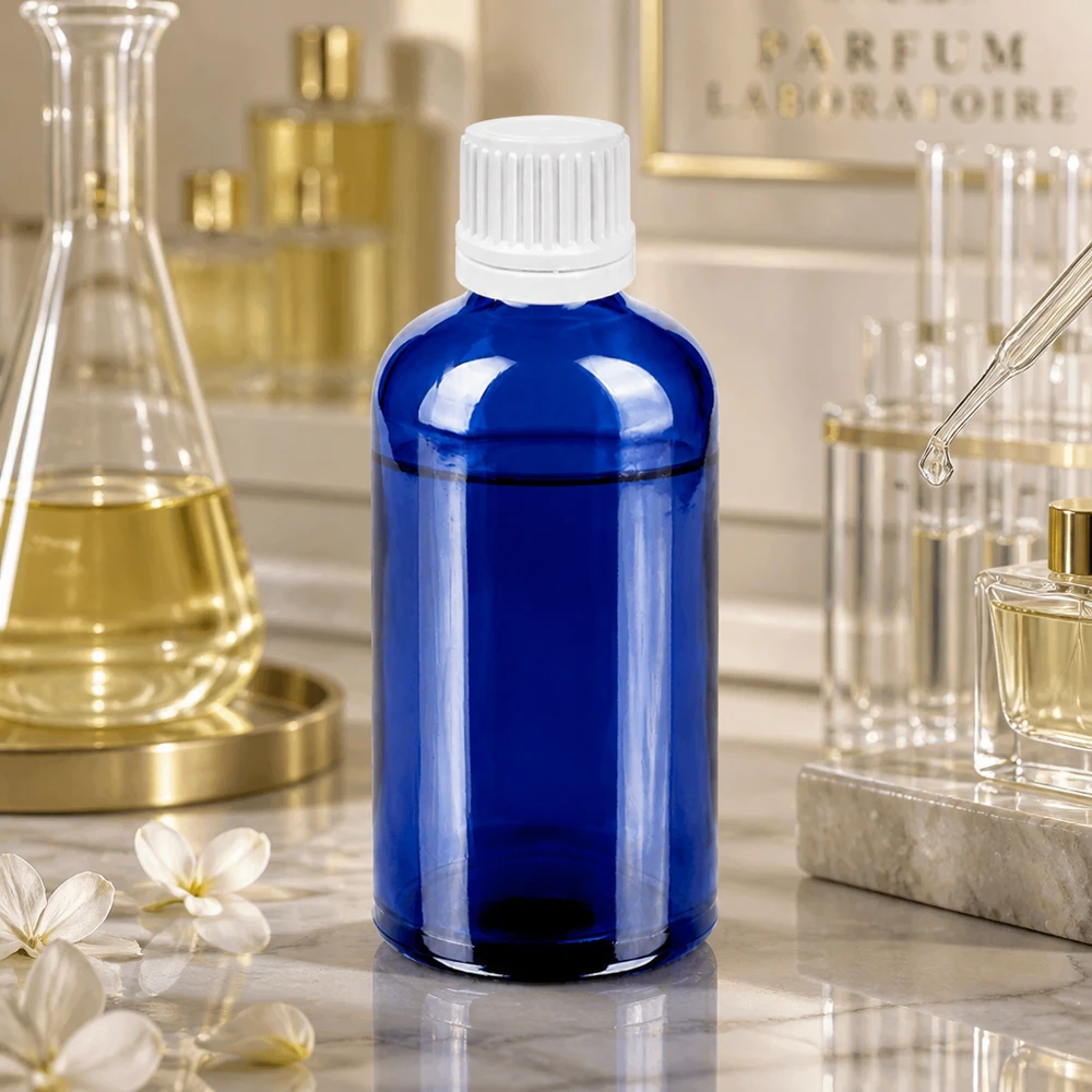 Chemikalienflasche 100ml aus resistentem blauen Glas mit auslaufsicherem Tropfsystem